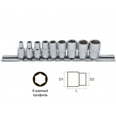 Набор головок 9 предметов, (1/4", 6-гр.: 4-13мм), на метал. рельсе