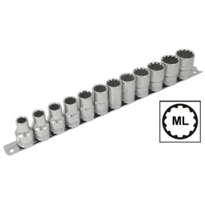Набор головок 11(31) пр., (1/2" ,"ML"-гр., 10-24мм, 3/8-15/16", Е12-Е30), на мет. рельсе