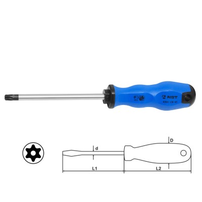 Отвертка TORX с отверстием под штифт TТ45х130 мм, AISI S2