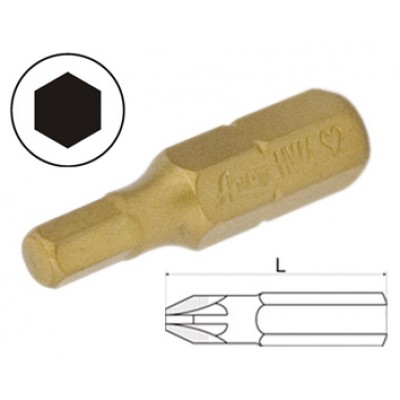 Бит шестигран. 6.0мм 1/4", L=25мм, титановый, S2, (упаковка 10 шт)