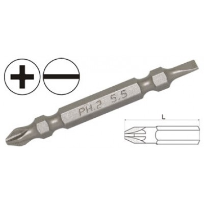 Бит двухсторонний PH.3xSL6.5 1/4" (д/шуруповерта), L=65мм, АФП, S2, (комплект 10 шт)