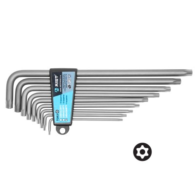 Набор ключей Г-обр. TORX с отверстием под штифт 9 пр., экстрадлинные, (TT10-TT50), в держателе